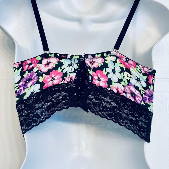 Victorias Secret PINK Floral Bustier Bra 34C Black - Picture 5 of 10